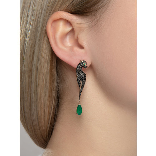 Cercei din Aur Roz 14k cu Agat Verde si Zirconiu - 3