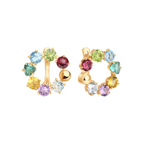 Cercei din Aur Roz 14K cu Ametist, Cuart sint, Rodolit, Topaz, Crisolit si Citrin - 2