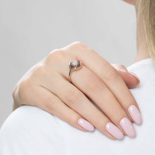 Inel din Aur cu Diamante Negre si Incolore - 5