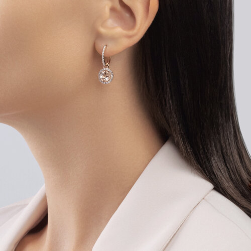 Cercei din Aur Roz 14K cu Diamante si Morganit - 2