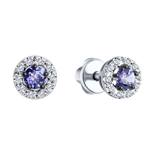 Cercei din Aur Alb 14K cu Tanzanit si Diamante - 2
