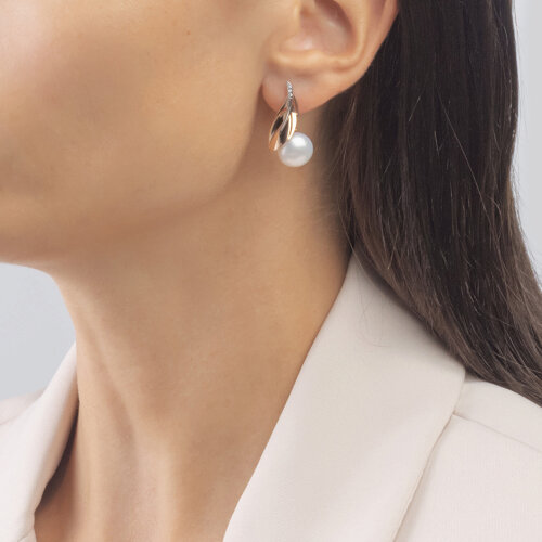 Cercei din Aur Roz 14K cu Perla si Zirconiu  - 2