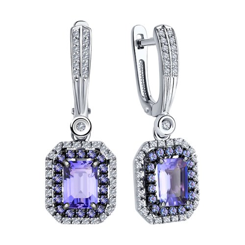 Cercei din Aur Alb 14K cu Tanzanit si Diamante  - 2