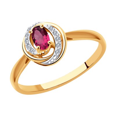 Inel din Aur Roz 14K cu Diamante si Rubin - 1