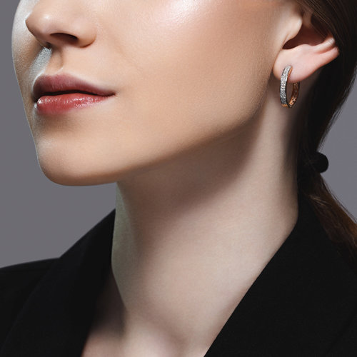 Cercei din Aur Roz 14K cu Diamante  - 3