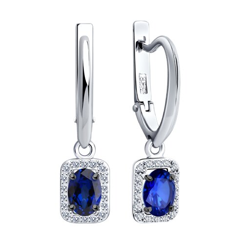 Cercei din Aur Alb 14K cu Safir si Diamante  - 2