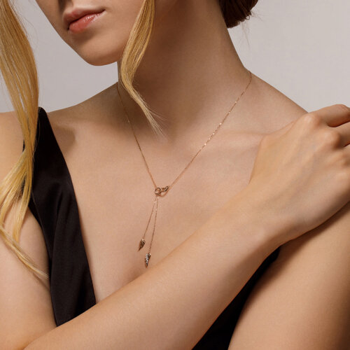 Colier din Aur Roz 14K cu Diamante - 2