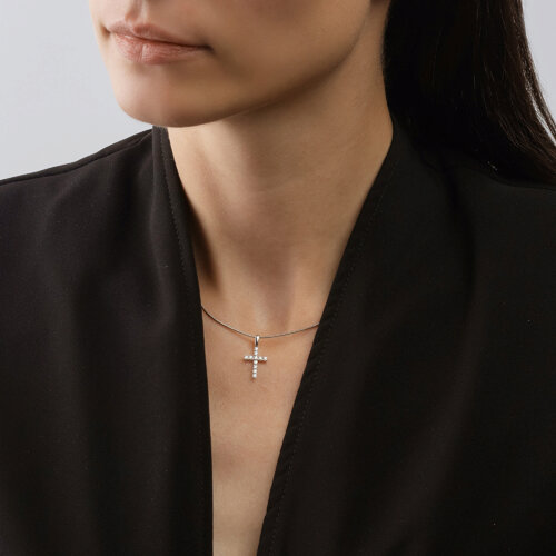 Pandantiv Cruce din Aur Alb 14K cu Diamante - 2