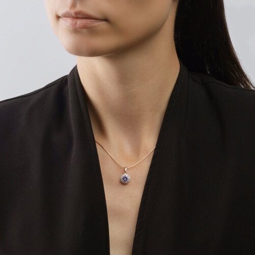 Pandantiv din Aur Roz 14K cu Diamante si Tanzanit - 2