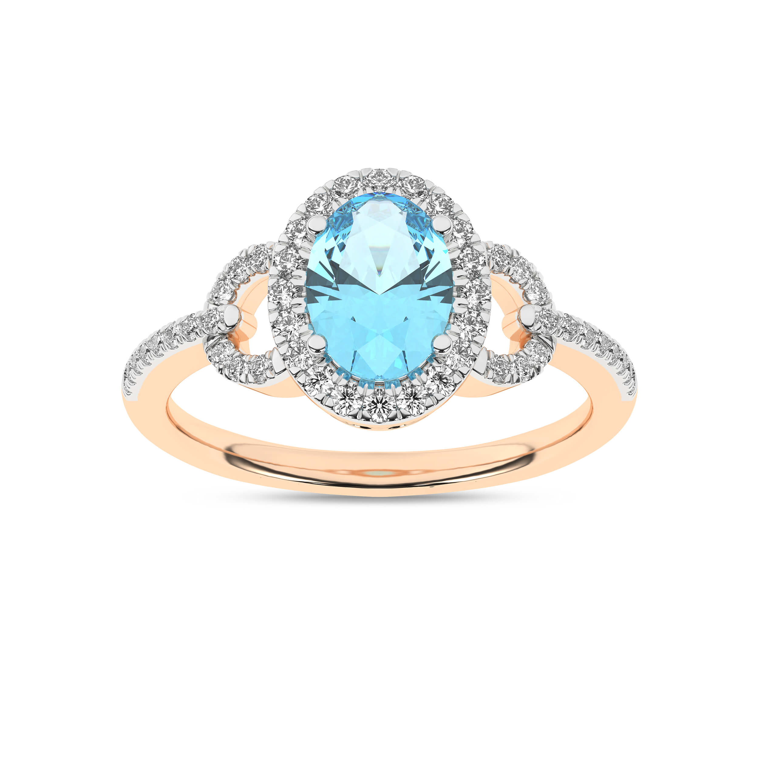 Inel din Aur Roz 14K cu Aquamarin 1.13Ct si Diamante 0.25Ct - 4