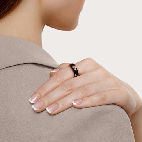 Inel din Ceramica cu Aur Roz 14K si Diamante - 4