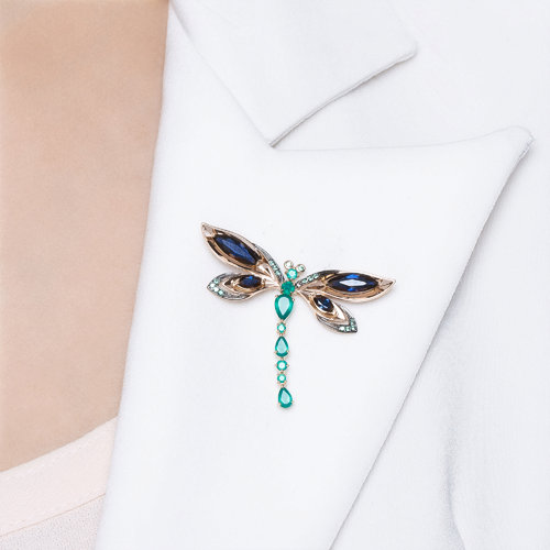 Brosa din Aur Roz 14K cu Agat si Corund „Libelula” - 3