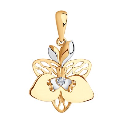 Pandantiv din Aur Roz 14k cu Zirconiu „Floare” - 1