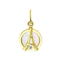 Pandantiv din Aur Galben 14K cu Diamante si Sidef Turnul Eiffel - 1