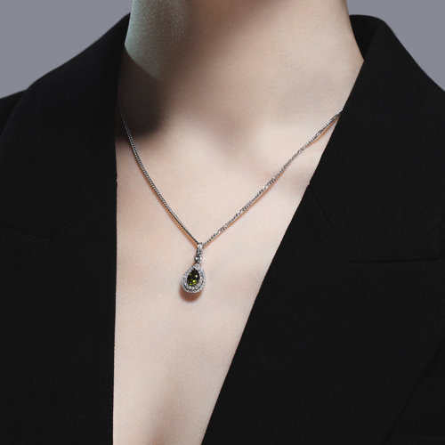 Pandantiv din Aur Alb 14K si Diamante si Turmalina - 3