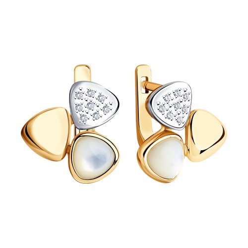 Cercei din Aur 14K cu Diamante si Sidef - 2