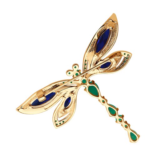 Brosa din Aur Roz 14K cu Agat si Corund „Libelula” - 2