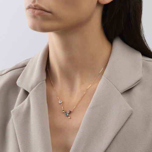 Colier din Aur Roz 14K cu Topaz, Crisolit si Zirconiu Colibri - 2