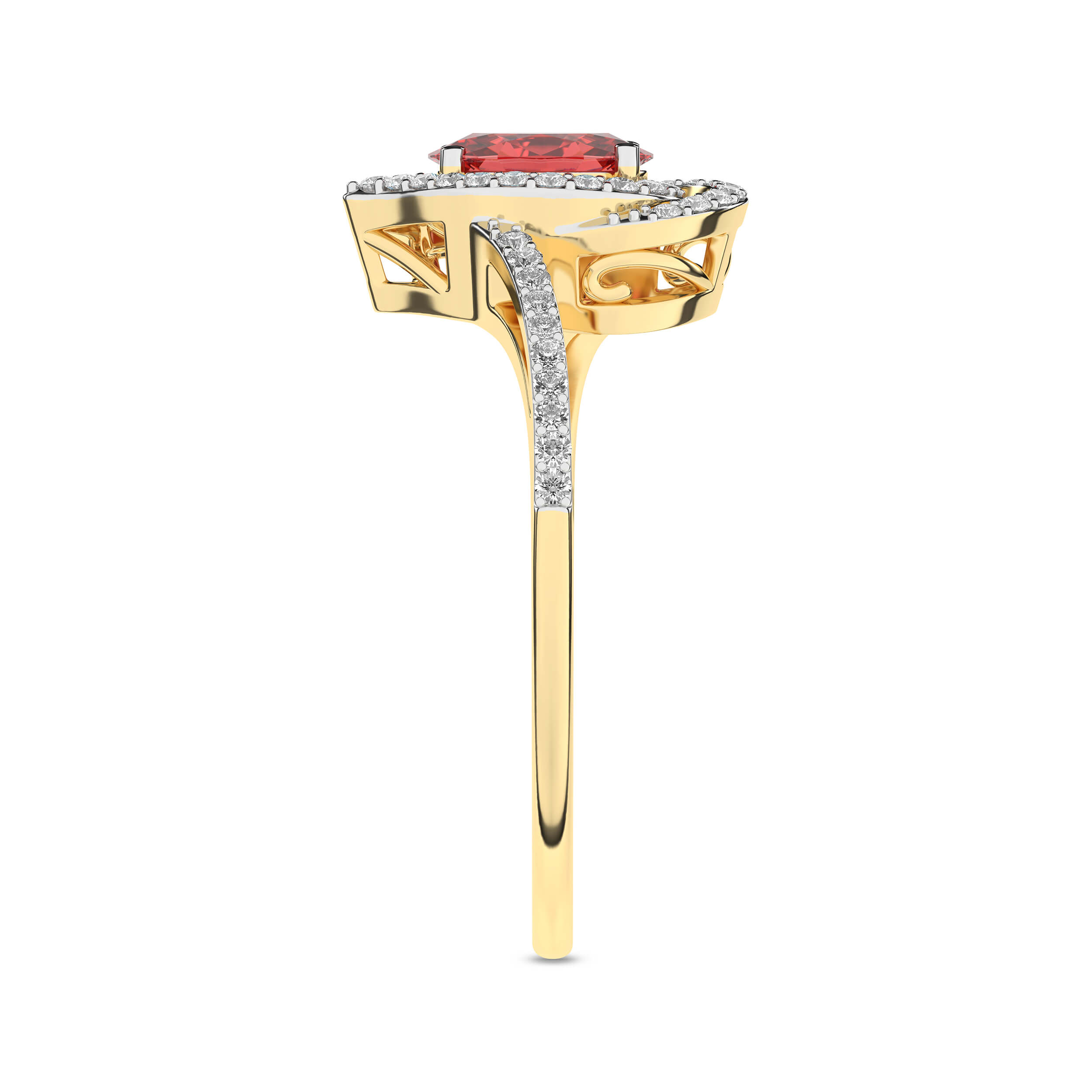 Inel din Aur Galben 14K cu Rubin 0.48Ct si Diamante 0.10Ct - 3