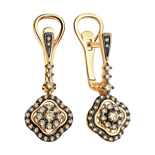 Cercei din Aur Roz 14K cu Diamante Coniac - 2