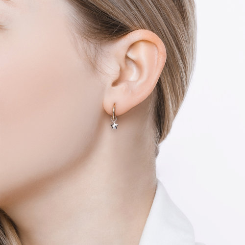 Cercei din Aur Roz 14K cu Diamante Stele - 2