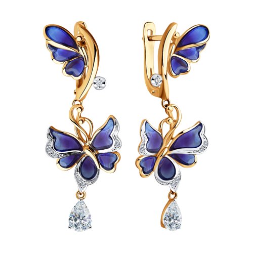 Cercei din Aur Roz 14K cu Diamante si Email - 2