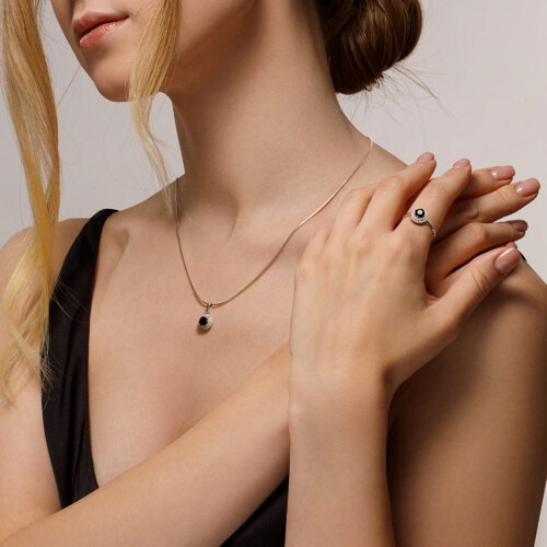 Pandantiv din Aur Alb 14K cu Safir si Diamante - 3