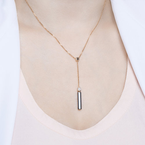 Colier din Aur Roz 14K cu Diamante si Ceramica - 3