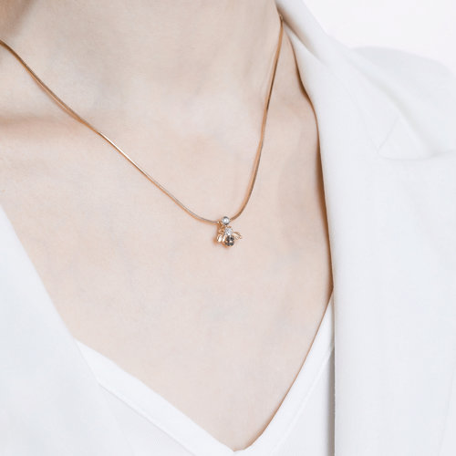 Pandantiv din Aur Roz 14K cu Diamante Albina - 3