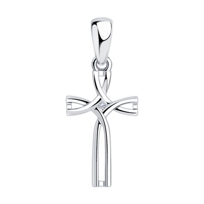Pandantiv Cruce din Argint cu Diamant - 1