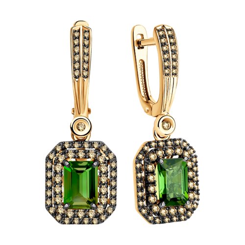 Cercei din Aur Roz 14K cu Diamante si Turmalina - 2