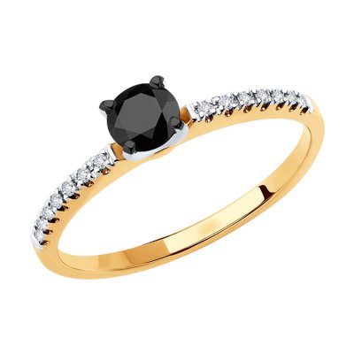 Inel din Aur Roz 14K cu Diamante Incolore si Diamant Negru  - 1