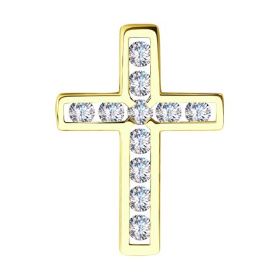 Pandantiv Cruce din Aur Galben 14K cu Diamante  - 1