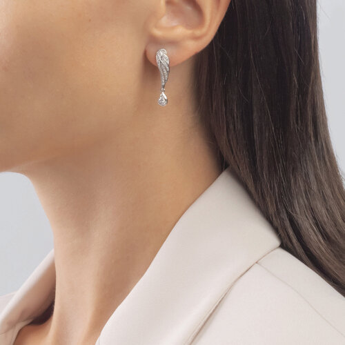 Cercei din Aur Alb 14K cu Diamante „Aripi” - 2