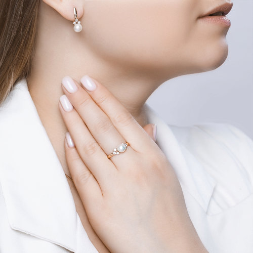 Inel din Aur Roz 14K cu Perla si Zirconiu - 3