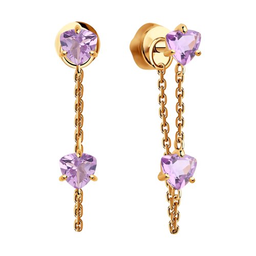 Cercei din Aur Roz 14K cu Ametist - 2