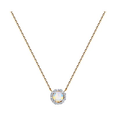 Colier din Aur Roz 14K cu Diamante si Opal - 1