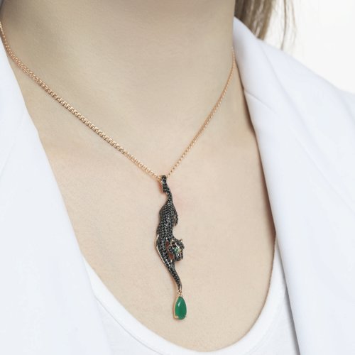 Pandantiv din Aur Roz 14K cu Agat si Zirconiu Pantera - 3