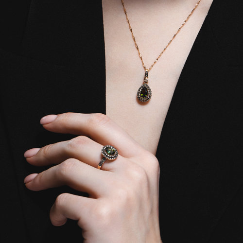 Pandantiv din Aur Roz 14K si Diamante Coniac si Turmalina - 3