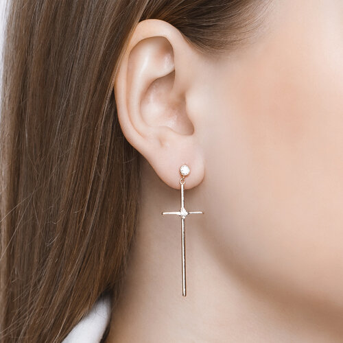 Cercei din Argint placat cu Aur cu Zirconiu  - 2