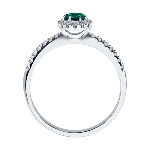 Inel din Aur Alb 14K cu Diamante si Smarald - 2