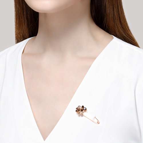 Brosa din Aur Roz 14K cu Corund si Zirconiu ”Floare” - 3