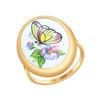 Inel din Aur Roz 14K cu Finift “Floare”, “Fluture” - 1