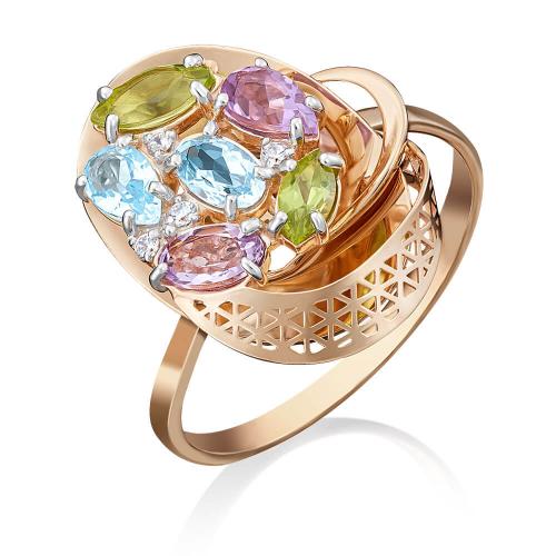 Inel Aur Roz 14K cu Topaz,Ametist,Crisolit,Zirconiu - 1