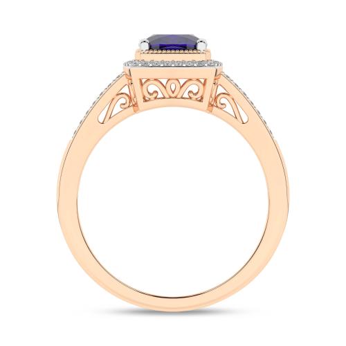 Inel din Aur Roz 14K cu Tanzanit 0.84Ct si Diamante 0.12Ct - 2