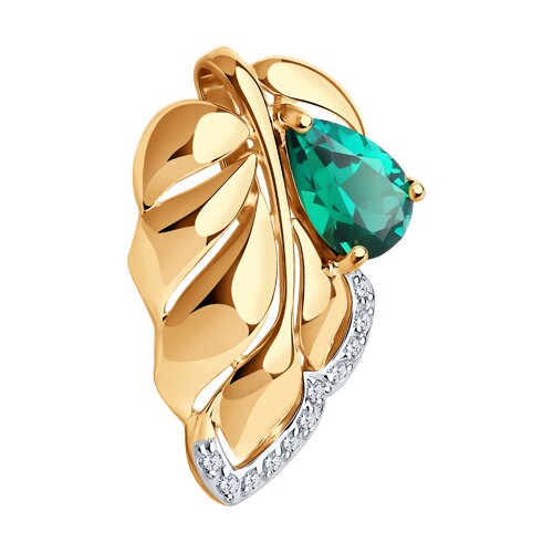 Pandantiv din Aur Roz 14K cu Smarald hidrotermal si Zirconiu - 2