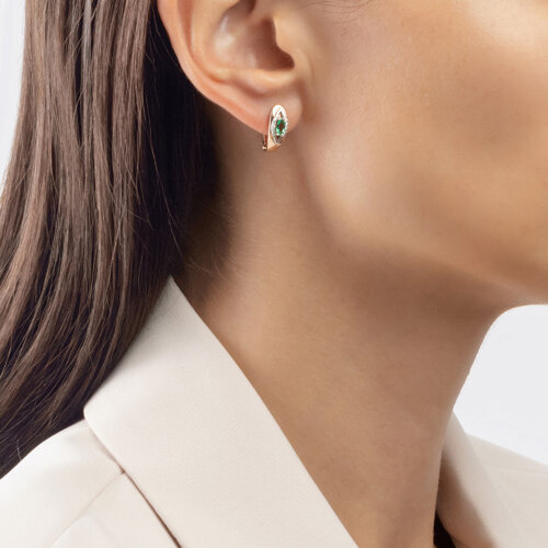 Cercei din Aur Roz 14K cu Diamante si Smarald - 3