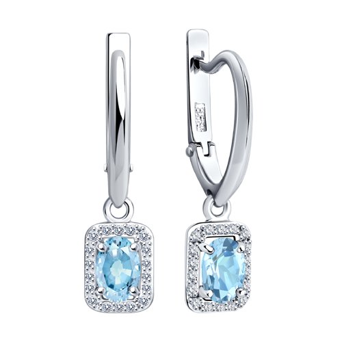 Cercei din Aur Alb 14K cu Diamante si Aquamarin - 2