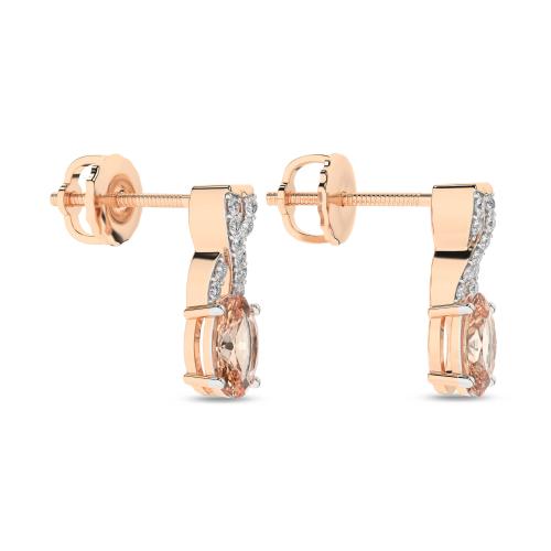 Cercei din Aur Roz 14K cu Morganit 0.78Ct si Diamante 0.08Ct - 3