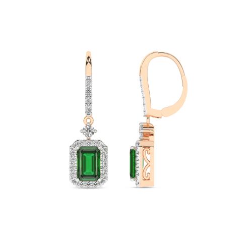 Cercei din Aur Roz 14K cu Smarald 1.99 Ct si Diamante 0.471 Ct - 2